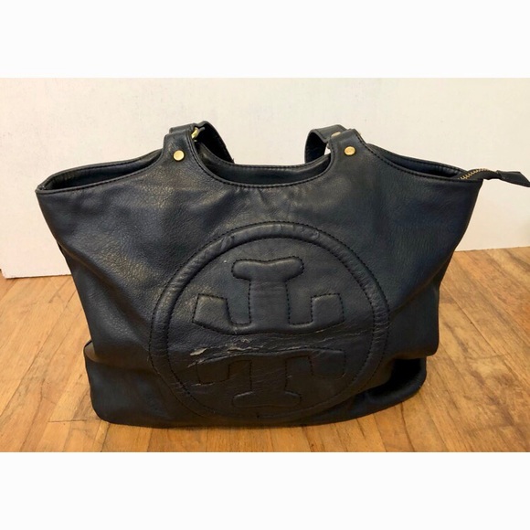 Tory Burch Handbags - Tory Burch large tote black logo leather bag